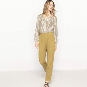 See U Soon gold metallic long sleeve top blouse. Glam. Size M/L